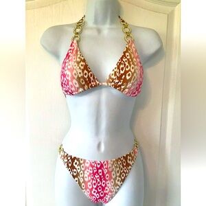 New Victoria Secret s Bikini Triangle Animal Cheetah leopard Gold Metal sexy acc